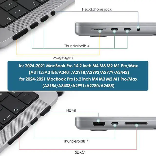 Alt view image 2 of 7 - Abourt 21 Pcs Anti Dust Dirt Plug Cups Set for 2024-2021 MacBook Pro 14.2 inch 16.2 inch M4 M3 M2 M1 Pro/Max (A3112/A3185/A3401/A3186/A3403) Accessory Silicone Anti Dirt Protective Cover (Black)