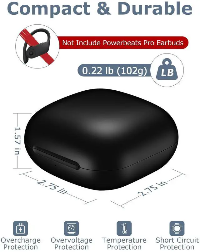 Alt view image 2 of 7 - Abourt Charging Case Replacement Compatible with Powerbeats Pro - 700mAh Battery Portable Earbuds Charger Case with Bluetooth Pairing Black