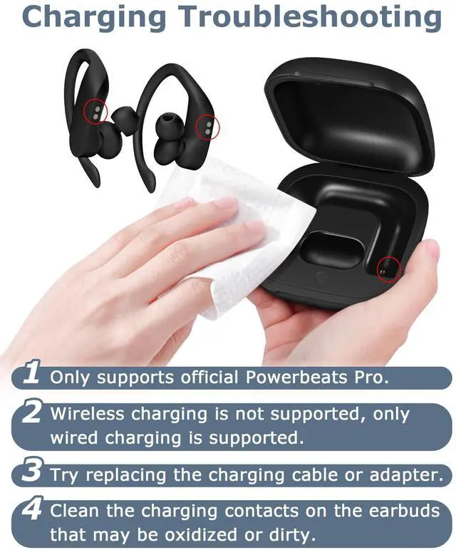 Alt view image 7 of 7 - Abourt Charging Case Replacement Compatible with Powerbeats Pro - 700mAh Battery Portable Earbuds Charger Case with Bluetooth Pairing Black