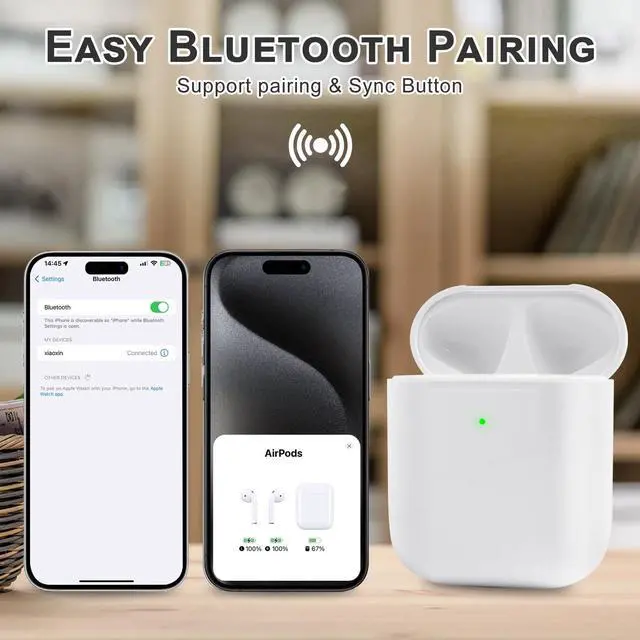 Alt view image 2 of 6 - Abourt Wireless Charging Case Compatible with Airpods 2nd Generation, Replacement 1st Gen Charger Case Only with Bluetooth Pairing Sync Button No Earbuds Off-White
