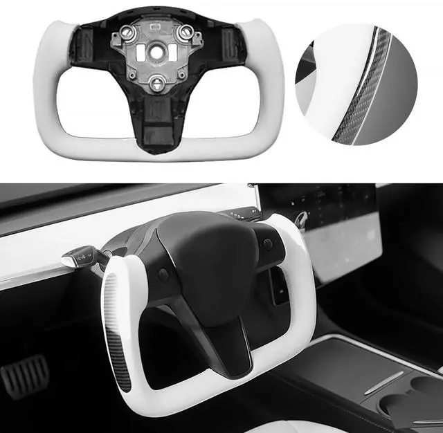Main image of Abourt Yoke Steering Wheel Personalized for Tesla 3 Y, Perforated Nappa Leather with Carbon Fiber Glossy for Tesla Model 3 2017-2023, Model Y 2019-2024 With Heating Function