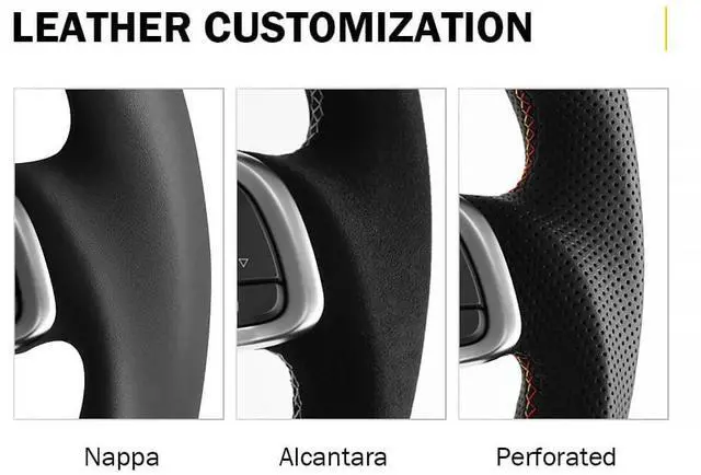 Alt view image 2 of 5 - Abourt Yoke Steering Wheel Personalized for Tesla 3 Y, Perforated Nappa Leather with Carbon Fiber Glossy for Tesla Model 3 2017-2023, Model Y 2019-2024 With Heating Function