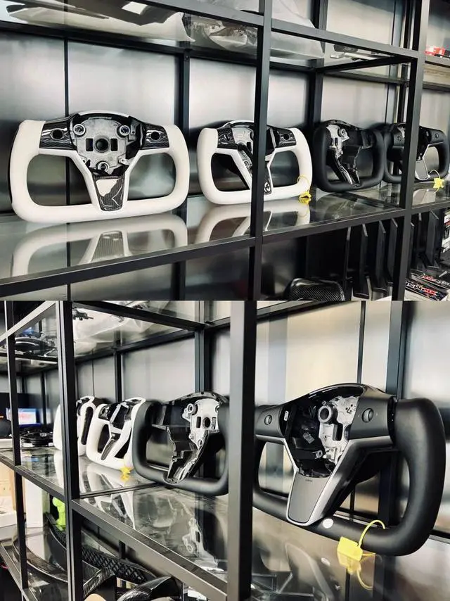 Alt view image 5 of 5 - Abourt Yoke Steering Wheel Personalized Yoke Steering Wheel, Nappa Leather without Front Trim for Tesla Model 3 2017-2023, Model Y 2019-2024 With Heating Function