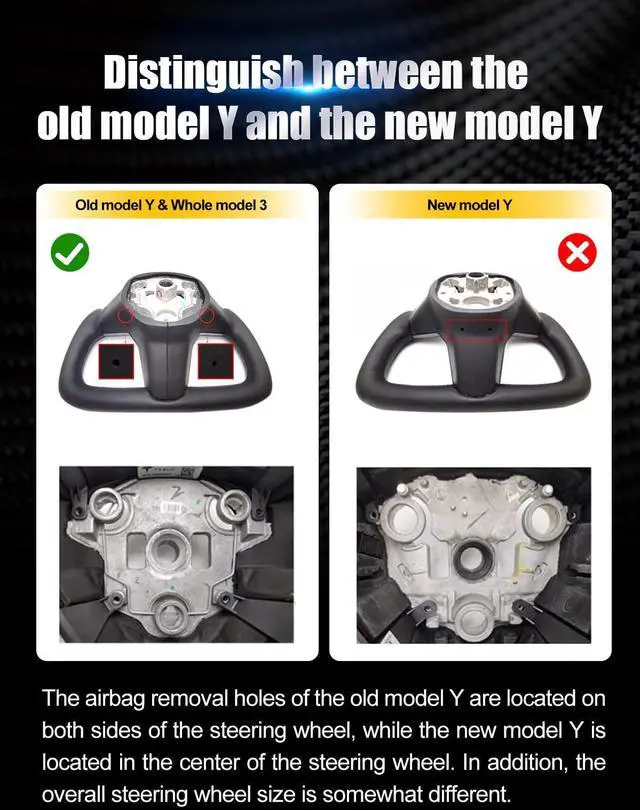 Alt view image 2 of 5 - Abourt Yoke Steering Wheel Personalized Yoke Steering Wheel, Nappa Leather without Front Trim for Tesla Model 3 2017-2023, Model Y 2019-2024 With Heating Function