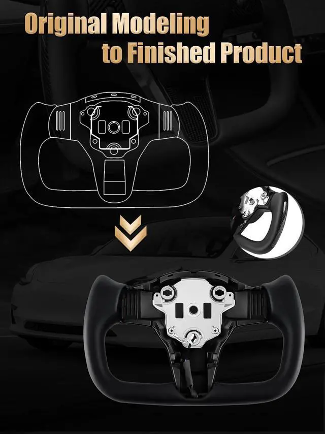 Alt view image 3 of 5 - Abourt Yoke Steering Wheel Personalized Yoke Steering Wheel, Nappa Leather without Front Trim for Tesla Model 3 2017-2023, Model Y 2019-2024 With Heating Function