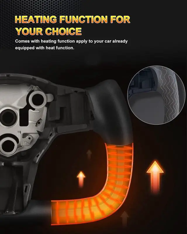 Alt view image 3 of 5 - Abourt Yoke Steering Wheel Personalized Yoke Steering Wheel, Nappa Leather without Front Trim for Tesla Model 3 2017-2023, Model Y 2019-2024 With Heating Function