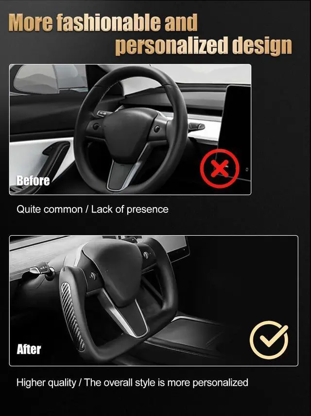 Alt view image 4 of 5 - Abourt Yoke Steering Wheel Personalized Yoke Steering Wheel, Nappa Leather without Front Trim for Tesla Model 3 2017-2023, Model Y 2019-2024 With Heating Function