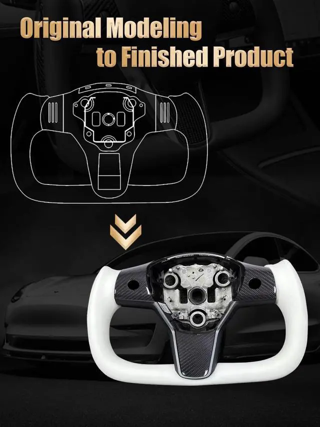 Alt view image 4 of 5 - Abourt Yoke Steering Wheel for Tesla Model 3 2017-2023, Model Y 2019-2024 Steering Wheel with Heating Function Compatible with Tesla Model 3 Y