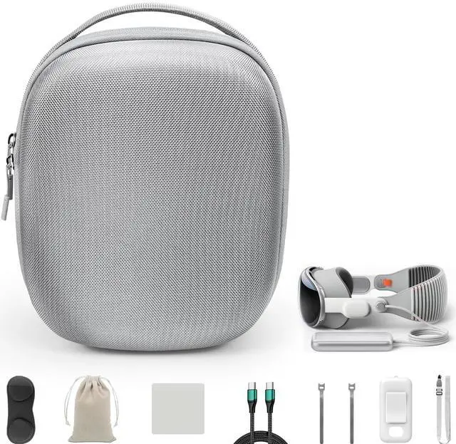 Main image of Abourt 10-in-1 Carrying Case Set for Apple Vision Pro, Practical Accessories Kit for VisionPro VR, with Compact Travel Bag, Battery Holder with Strap, 10ft Cable & Ties, Lens Cover & Wipe, Pouches