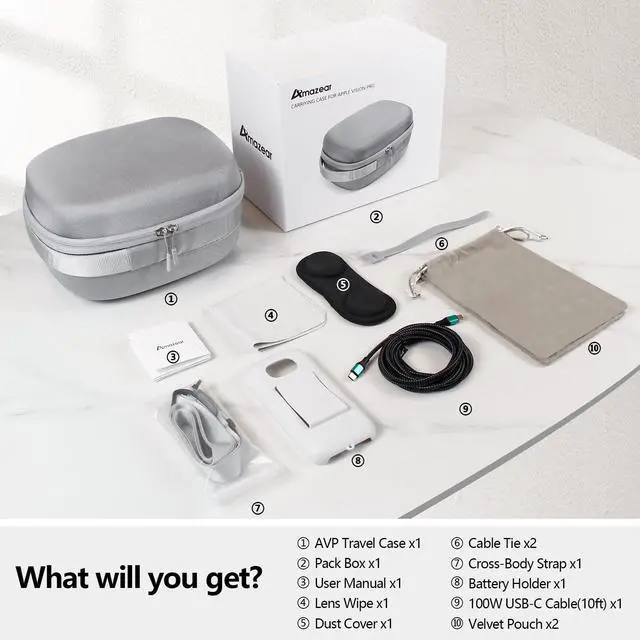 Alt view image 2 of 7 - Abourt 10-in-1 Carrying Case Set for Apple Vision Pro, Practical Accessories Kit for VisionPro VR, with Compact Travel Bag, Battery Holder with Strap, 10ft Cable & Ties, Lens Cover & Wipe, Pouches