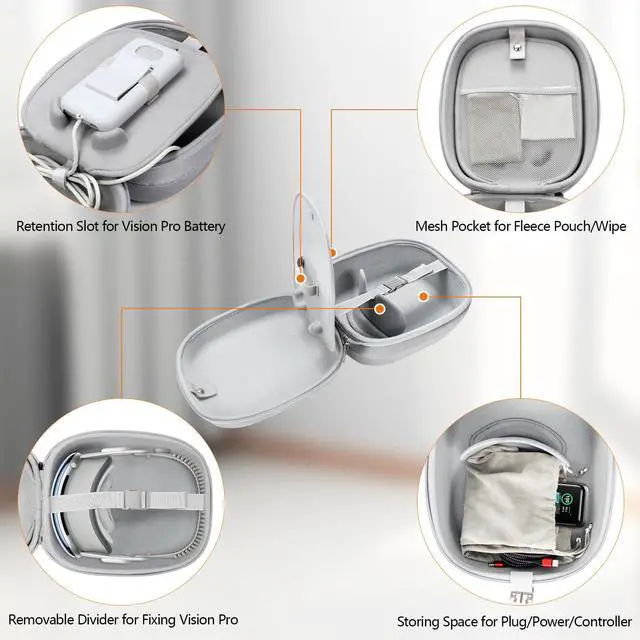 Alt view image 4 of 7 - Abourt 10-in-1 Carrying Case Set for Apple Vision Pro, Practical Accessories Kit for VisionPro VR, with Compact Travel Bag, Battery Holder with Strap, 10ft Cable & Ties, Lens Cover & Wipe, Pouches
