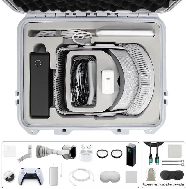 Alt view image 6 of 7 - Hard Case for Apple Vision Pro,Perfect for Storing Vision Pro and Battery at Home or While Traveling, Large Capacity Apple VR Waterproof Hard Case, Premium Apple Vision Pro Accessories, Gray