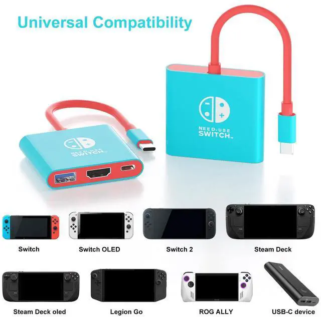 Alt view image 5 of 7 - Abourt Switch 2 Dock, Portable TV Dock Station for Switch/Switch 2/Steam Deck/ROG Ally/Legion GO, 3-in-1 Switch 2 Travel Dock with HDMI 4K@60Hz, USB 3.0 and 100W Charge PD Port