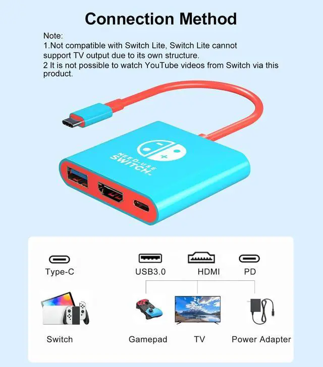 Alt view image 6 of 6 - Abourt Switch 2 Dock Compatible with Nintendo Switch 2, Portable TV Docking Station with 4K HDMI Type C Port USB Port Switch 2 Travel Dock Adapter TV Docking Station Dock Adapter for Switch 2
