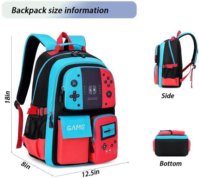 Alt view image 3 of 6 - Abourt Boys Backpack Kids Bookbag TeensSchool Bag LuminousGame Large capacity bag(1Blue)