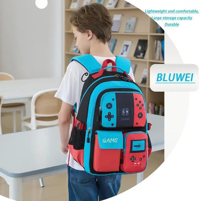 Alt view image 2 of 6 - Abourt Boys Backpack Kids Bookbag TeensSchool Bag LuminousGame Large capacity bag(1Blue)