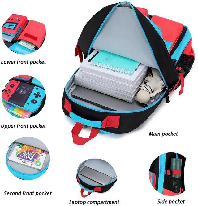 Alt view image 4 of 6 - Abourt Boys Backpack Kids Bookbag TeensSchool Bag LuminousGame Large capacity bag(1Blue)