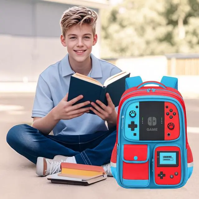 Alt view image 6 of 7 - Abourt School Backpack for Boys,3pcs Gamer Boys Backpack with Lunch Box Set for Kids Teens Elementary Middle School Students Ages 6-18,17" Large Capacity School Bookbag with Multiple Pockets