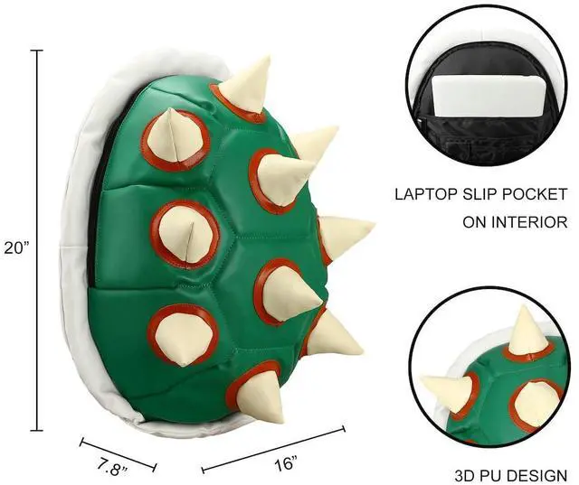 Alt view image 6 of 6 - Abourt Super Mario Bros Bowser Green Turtle Shell Backpack