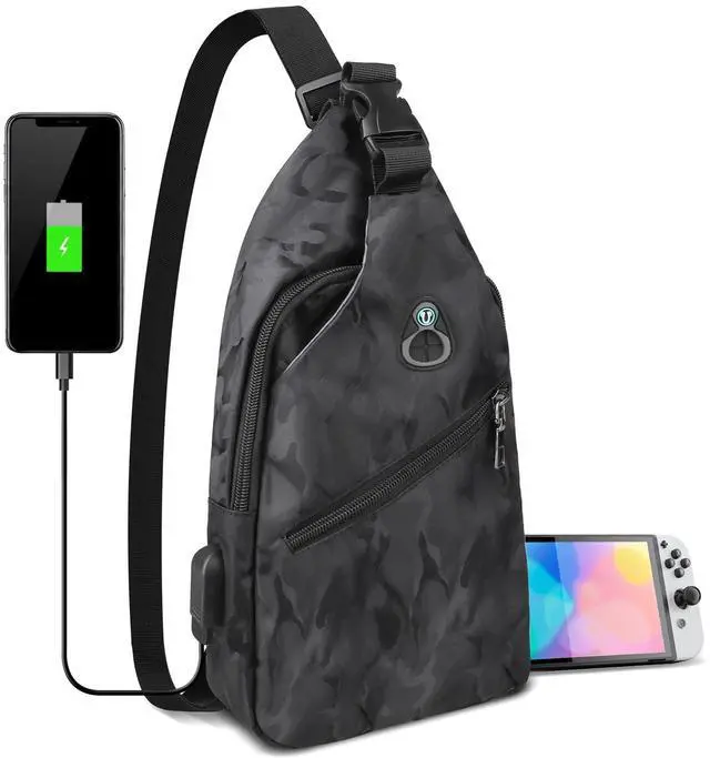 Main image of Abourt Sling Crossbody Backpack for Nintendo Switch/2/Lite/OLED, Portable Waterproof Shoulder Chest Carrying Travel Bag for NS Console Dock Joy-Cons & Accessories Storage for Men, USB Charging Port