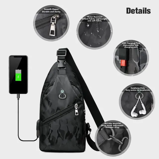 Alt view image 5 of 7 - Abourt Sling Crossbody Backpack for Nintendo Switch/2/Lite/OLED, Portable Waterproof Shoulder Chest Carrying Travel Bag for NS Console Dock Joy-Cons & Accessories Storage for Men, USB Charging Port