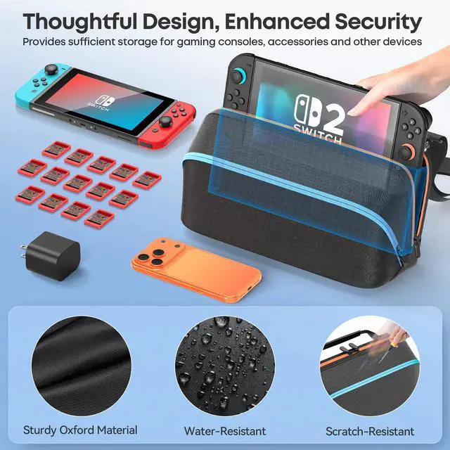 Alt view image 5 of 6 - Abourt Sling Bag for Nintendo Switch 2 (2025)/SW OLED/SW Original, Switch 2 Crossbody Bag Hold Joycon 1/2 &AC Adapte &14 Game Card Slots &Other Accessories, Portable Switch 2 Travel Carrying bag
