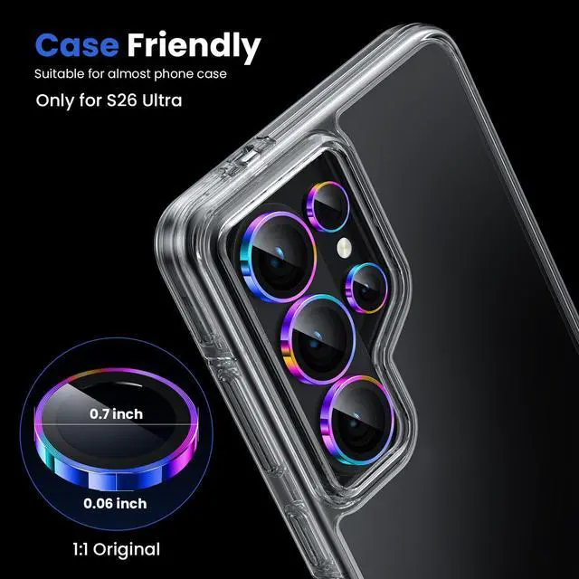 Alt view image 4 of 5 - for Samsung Galaxy S26 Ultra Camera Lens Protector - Ultra Thin Case Friendly, 9H Shatterproof Tempered Glass with Anti Scratch Metal Circle Camera Screen Protector Cover Accessories, Colorful