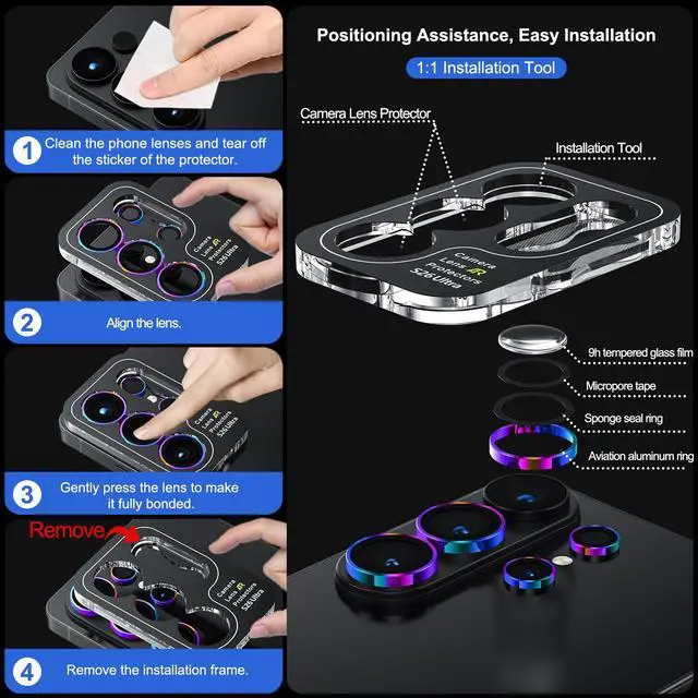 Alt view image 5 of 5 - for Samsung Galaxy S26 Ultra Camera Lens Protector - Ultra Thin Case Friendly, 9H Shatterproof Tempered Glass with Anti Scratch Metal Circle Camera Screen Protector Cover Accessories, Colorful
