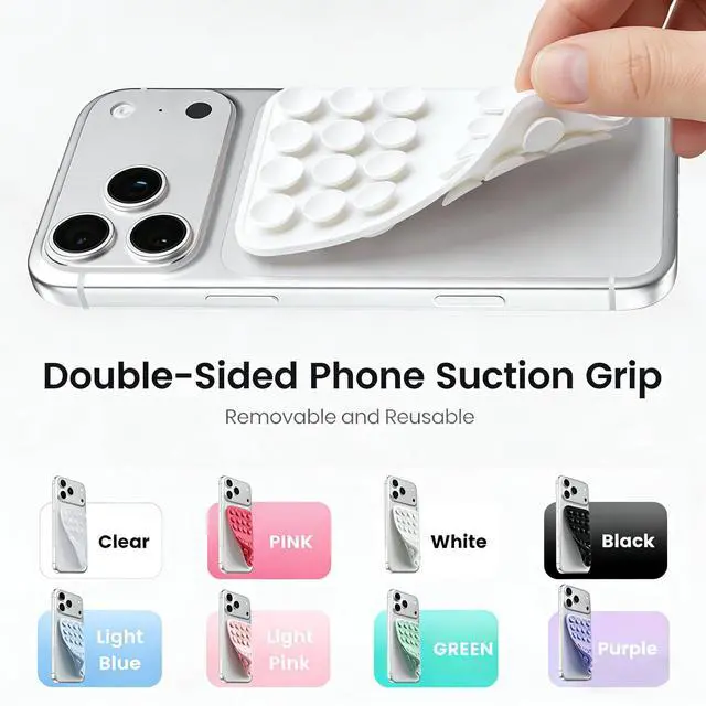 Alt view image 2 of 7 - Upgraded Double Sided Silicone Suction Cup Phone Case Mount, Sticky Phone Grip Holder for Hands-Free Selfes & Videos, Reusable Silicone Phone Suction Grip for iPhone & Android, White