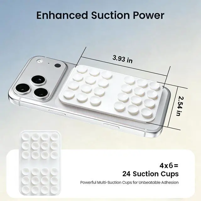 Alt view image 3 of 7 - Upgraded Double Sided Silicone Suction Cup Phone Case Mount, Sticky Phone Grip Holder for Hands-Free Selfes & Videos, Reusable Silicone Phone Suction Grip for iPhone & Android, White