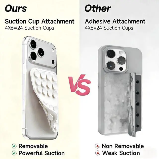 Alt view image 4 of 7 - Upgraded Double Sided Silicone Suction Cup Phone Case Mount, Sticky Phone Grip Holder for Hands-Free Selfes & Videos, Reusable Silicone Phone Suction Grip for iPhone & Android, White