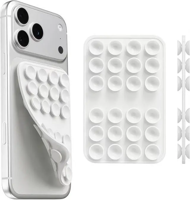 Main image of Upgraded Double Sided Silicone Suction Cup Phone Case Mount, Sticky Phone Grip Holder for Hands-Free Selfes & Videos, Reusable Silicone Phone Suction Grip for iPhone & Android, White