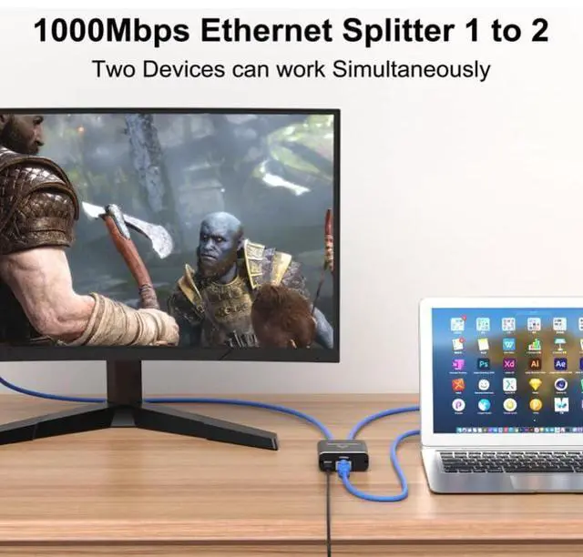 Alt view image 4 of 7 - C&N Gigabit Ethernet Splitter 1 to 2 - Network Internet Splitter Adapter with USB Power Cable, RJ45 1000Mbps High Speed for Cat 5/5e/6/7/8 Cable [2 Devices Networked Simultaneously]