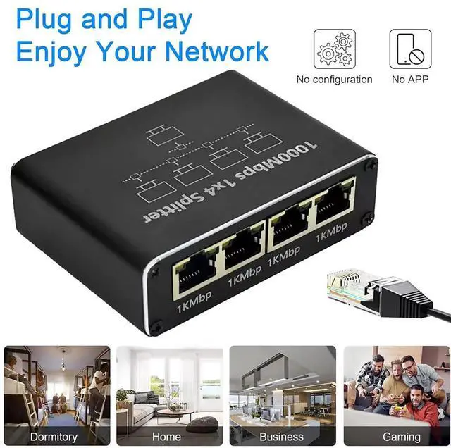 Alt view image 7 of 7 - C&N Gigabit Ethernet Splitter 1 to 4 with USB Power Cable - High Speed 1000Mbps RJ45 Internet Splitter Adapter for Cat 5/5e/6/7/8 Cable - Supports 4 Devices Simultaneously
