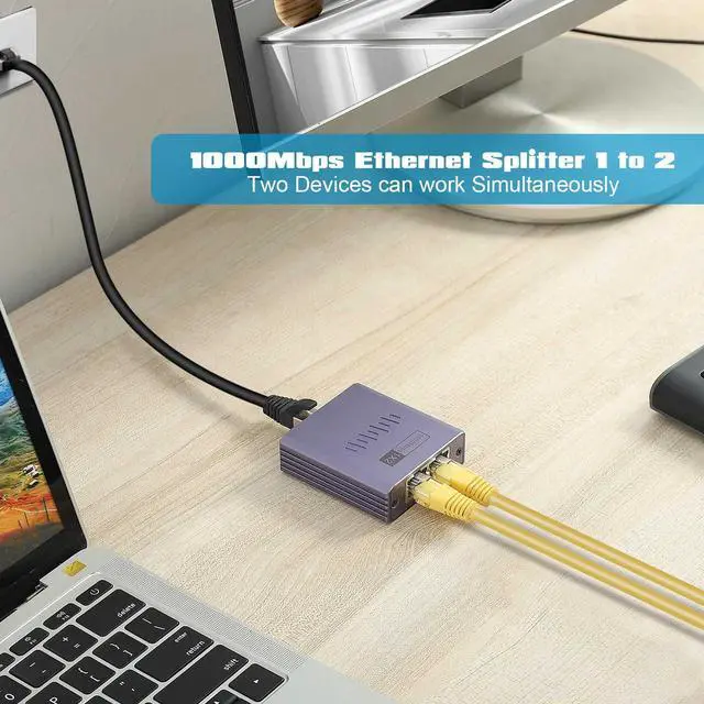 Alt view image 6 of 7 - C&N Ethernet Splitter 1 to 2 Dual LAN Gigabit 2 Port Network Switch with 1000Mbps High Speed RJ45 Port for Cat6/7/8 Compatibility