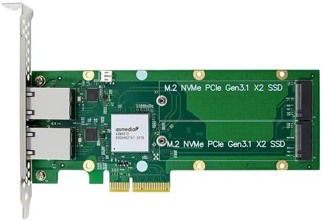 Alt view image 3 of 7 - C&N PCIe 3.1 X4 to Dual 2.5G Network Card+Dual M.2 NVMe PCIe Adapter with Low Profile Bracket Support M.2 (M Key) NVMe SSD 22110/2280 /2260/2242 /2230
