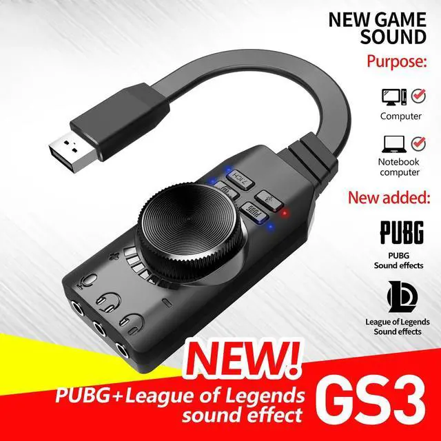 Alt view image 2 of 7 - C&N USB Sound Card Virtual 7.1 Surround Sound USB External Sound Card Adapter with PUBG Sound Effects For PC/PS4/PS5/Mac/Gaming Headset,Plug and Play
