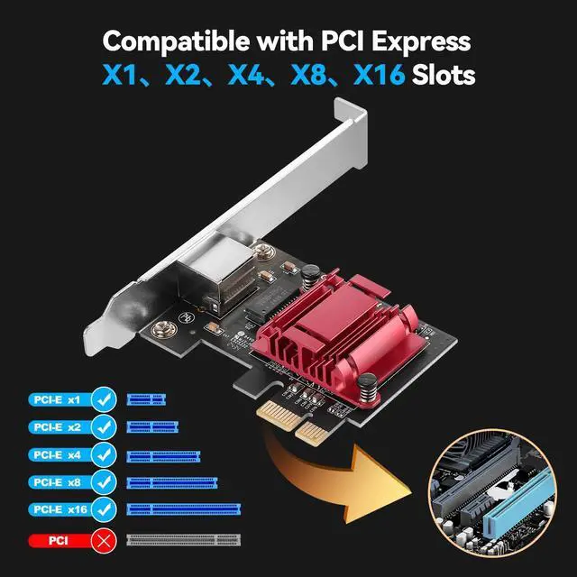 Alt view image 3 of 7 - C&N 5Gbps PCIe Network Adapter, RTL8126 Chip Multi-Gigabit Ethernet Card (5G/2.5G/1G/100Mbps) PCIe 3.1 X1, RJ45 LAN Controller with PXE Boot, Low Profile Bracket for Windows/Linux