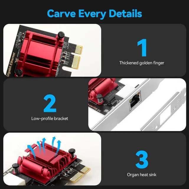 Alt view image 4 of 7 - C&N 5Gbps PCIe Network Adapter, RTL8126 Chip Multi-Gigabit Ethernet Card (5G/2.5G/1G/100Mbps) PCIe 3.1 X1, RJ45 LAN Controller with PXE Boot, Low Profile Bracket for Windows/Linux