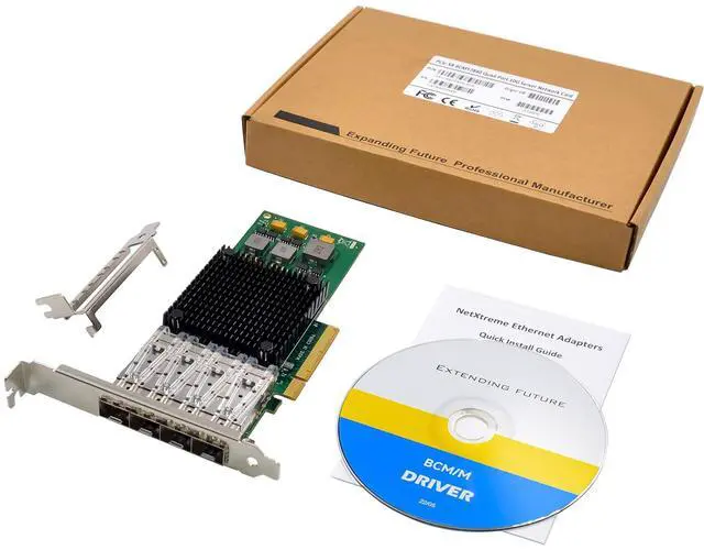 Alt view image 7 of 7 - C&N 10Gb PCI-e 3.0 X8 NIC Network Card,Quad- SFP+ Port, with Broadcom BCM57840 Controller, PCI Express Ethernet LAN Adapter Support Windows Server/Linux/VMware