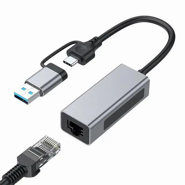 Alt view image 2 of 7 - C&N 2.5G USB3.1 Ethernet Adapter , 2-in-1 USB-A /USB-C to 2.5Gbps Ethernet Adapter  RJ45 Network Converter For PC Laptop Windows Mac OS Linux