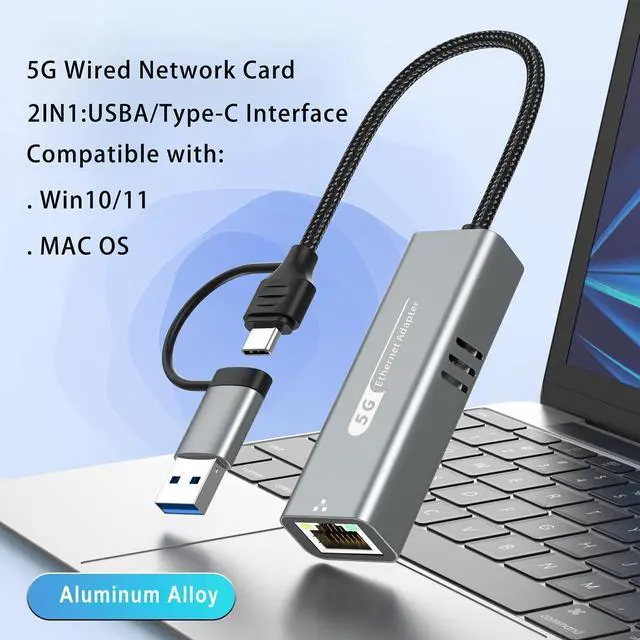 Alt view image 7 of 7 - C&N 5G USB 3.2 Ethernet Adapter With RTL8157, 2-in-1 USB-A/Type-C to 5Gbps Network Card RJ45 LAN Converter for PC Laptop Windows Mac OS Linux(5Gbps Need Type-C > 3.2)