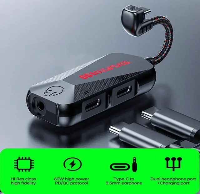 Alt view image 2 of 7 - USB-C 3-in-1 Audio Charging Adapter, Supports 60W PD Fast Charging, High Fidelity 32bit Audio Output, Compatible with iPhone 16/15 Pro Max/Samsung/iPad Pro/Air(GS1-USBC 90°)