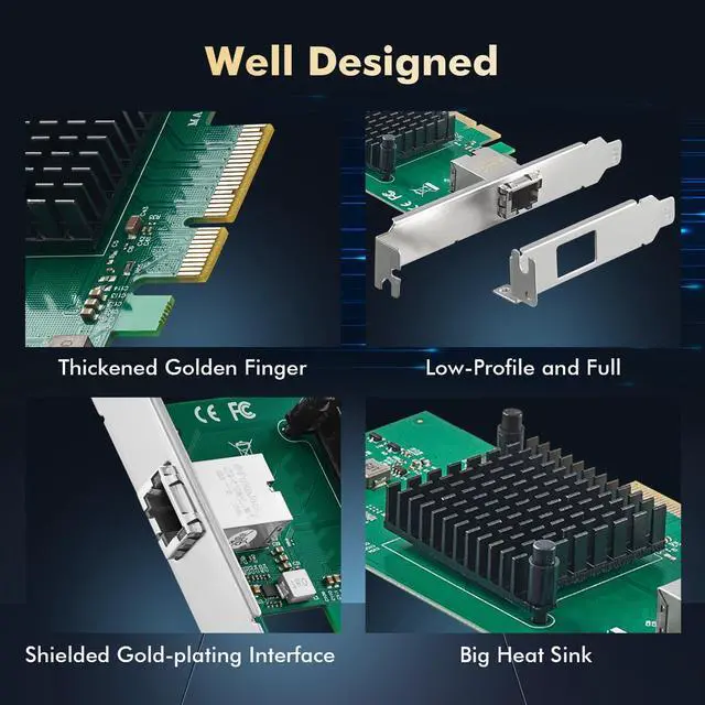Alt view image 5 of 7 - 10G PCIe Network Adapter, AQUANTIA AQC107 chip Binardat LAN Ethernet Controller, 10G/5G/2.5G/1G/100Mbps RJ45 NIC Card,Support PXE for Windows/Linux