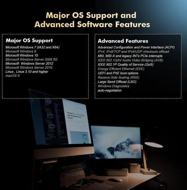 Alt view image 7 of 7 - 10G PCIe Network Adapter, AQUANTIA AQC107 chip Binardat LAN Ethernet Controller, 10G/5G/2.5G/1G/100Mbps RJ45 NIC Card,Support PXE for Windows/Linux