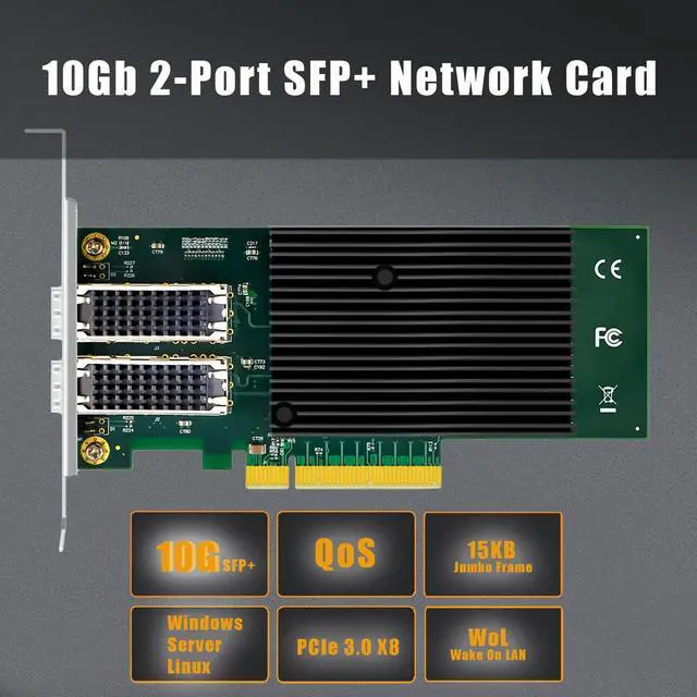 Alt view image 2 of 7 - C&N 2-Port 10G SFP+ Ethernet Network Card with Intel X710 Controller, PCIE 3.0 X8 Interface, Support Windows 11/10/Windows Server/Linux/ESX/VMware ESXi(Not Support Mac OS)