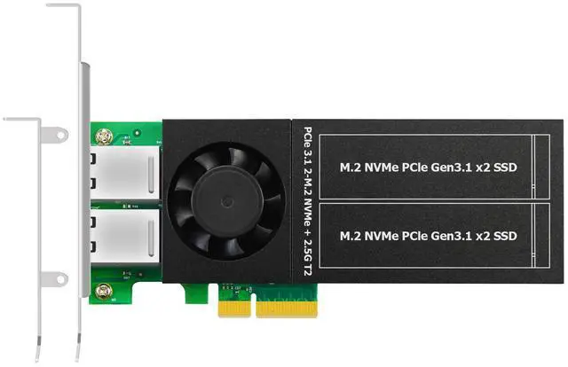 Alt view image 2 of 7 - C&N 2 in 1 Combo Card with 2 x 2.5Gb RJ45 Port and 2 x M.2 NVMe Key M Port, PCIE 3.0 X4 Bandwidth, Support M.2 NVMe Software Raid and PCIe Bifurcation