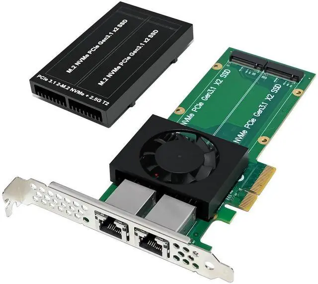 Alt view image 3 of 7 - C&N 2 in 1 Combo Card with 2 x 2.5Gb RJ45 Port and 2 x M.2 NVMe Key M Port, PCIE 3.0 X4 Bandwidth, Support M.2 NVMe Software Raid and PCIe Bifurcation