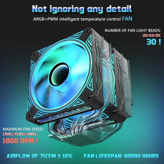 Alt view image 3 of 7 - UTLGAMENG CPU Cooler with 6 Heat Pipes, Dual 120mm PWM Fans, 1800RPM Speed, for AM4 AM5/Intel LGA 1700/1150/1151/1200,PC Cooler,CPU Air Cooler,UTL600