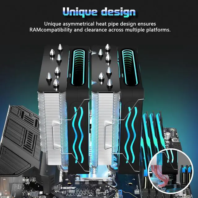 Alt view image 6 of 7 - UTLGAMENG CPU Cooler with 6 Heat Pipes, Dual 120mm PWM Fans, 1800RPM Speed, for AM4 AM5/Intel LGA 1700/1150/1151/1200,PC Cooler,CPU Air Cooler,UTL600